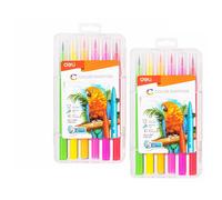 Deli Lot De 2 Boîtes 12 Feutres Color Emotion, Pointe Pinceau 1.0-8.0mm 12 Couleurs, Pointe Douce Pour Le Dessin Et Effet Pinceau Pour La Peinture