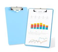 Deli Lot de 2 porte-blocs en plastique avec clip bas, porte-bloc A4 standard pour infirmières, étudiants, bureau et femme, bleu clair