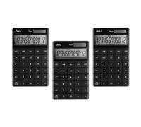 Deli Lot De 3 Calculatrices Moderne 12 Chiffres Solaire Et Pile Noir