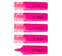 deli Lot de 5 Surligneurs pointe biseautée 1-5mm Rose résistant à la décoloration séchage rapide