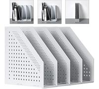 Deli Porte-documents pliable A4, 4 compartiments verticaux, porte-revues, organiseur de bureau, dossier de documents pour l'organisation et le rangement de bureau (gris clair)