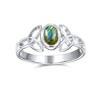 Délicat Anneau En Argent Sterling .925 Avec Nœud Trinitaire Triquetra En Labradorite Iridescente Celtique Pour Femme Adolescente