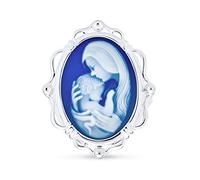Délicate Bague De Camée Victorienne De Style Antique Bleu Blanc Ovale, Sculptée Pour L'Amour De La Mère Et De L'Enfant, Avec Portrait Du Fils Et De La Fille Pour Les Femmes, En Argent Sterling .925