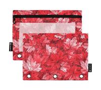 Delicate Canada Red Maple Leaf Rings Binder Pocket Soft Pencil Case for Three Rings Binder Pockets with Zipper for School Ofhce Supplies