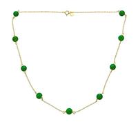 "Délicate Simple Authentique Collier À Chaîne En Jade Vert Véritable Avec Perles Rondes De Type "Tin Cup" Pour Femmes Plaqué Or Jaune 14 Carats Sur Argent Sterling .925 Longueur De 16 Pouces"