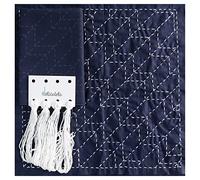 DELICATELA Sashiko - Kit de broderie japonaise - Tissu 68 cm x 34 cm pré-imprimé (30 cm x 30 cm), Fil naturel, Aiguille, Instructions de broderie, Motif Plumes, De (Inde)