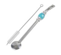 Delicatino - Jasmin - Paille à Maté en Acier Inoxydable pour Chimarrão, 21 cm, Filtre Démontable, avec brosse de nettoyage (Argenté & Turquoise).