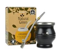 Delicatino - Kit Maté Complet Débutant avec Yerba Mate Bio 500g - Calebasse Isotherme 180 ml en Acier Inoxydable Noir et Bombilla Hexagonale 17 cm.