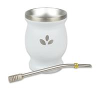 Delicatino - Natural Green Kit à Maté Complet en Acier Inoxydable - Gobelet Isotherme 200ml et Bombilla 17cm, Blanc.