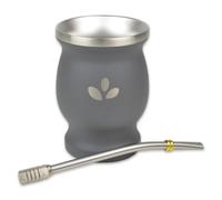 Delicatino - Natural Green Kit à Maté Complet en Acier Inoxydable - Gobelet Isotherme 200ml et Bombilla 17cm, Gris.