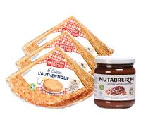 Délice breton au chocolat : LOT 3 sachets de crêpes + 1 pot 200g Nutabreizh chocolat/caramel - fabrication traditionnelle en Bretagne - sans huile de palme
