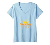 Délice certifié : Joie Joyeuse du Soleil pour Les optimistes T-Shirt avec Col en V, Femme, Bleu Céleste, S