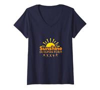 Délice certifié : Joie Joyeuse du Soleil pour Les optimistes T-Shirt avec Col en V, Femme, Bleu Marine, S