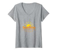 Délice certifié : Joie Joyeuse du Soleil pour Les optimistes T-Shirt avec Col en V, Femme, Gris Chiné, S