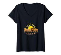 Délice certifié : Joie Joyeuse du Soleil pour Les optimistes T-Shirt avec Col en V, Femme, Noir, S