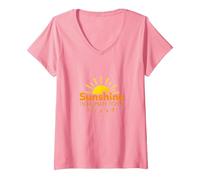 Délice certifié : Joie Joyeuse du Soleil pour Les optimistes T-Shirt avec Col en V, Femme, Rose, S