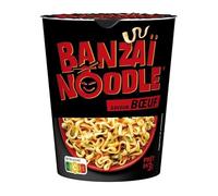 Délice Express : Banzai Noodle Effilé au Boeuf 67g - Plat cuisiné micro-ondable, vite prêt et savoureux - Épicerie Salée - Le Lot De 4