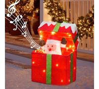 DELICHTER Coffret Cadeau LED Ouvert avec Père Noël, décoration Lumineuse extérieure de Noël avec Musique, 4 Modes et détecteur de Mouvement, Guirlande Lumineuse avec 48 LED, 28×18×30 cm