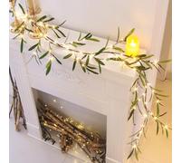 DELICHTER Guirlande lumineuse de 1,8 m avec 72 LED blanc chaud, fonctionnant sur piles, avec minuterie, décoration de Noël, couronne de feuilles d'olivier pour Noël, Pâques, mur, table, fenêtre