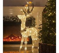 DELICHTER LED Renne Métal Or Blanc Fer Cadre Illuminé Cerf de Noël Blanc Chaud Noël Décoration pour intérieur extérieur(1.2M)