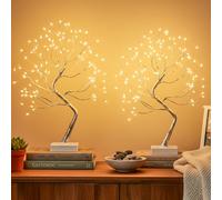 DELICHTER Lot de 2 sapins lumineux avec 108 LED blanc chaud, décoration de Noël lumineuse avec 8 modes d'éclairage et minuterie, cadeaux de Noël pour Pâques, mariages, fêtes d'intérieur, argent, 45 cm