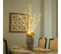 DELICHTER Lot de 3 branches lumineuses à 114 LED - Lumière blanche chaude - Branches de saule avec lumières - Éclairage décoratif pour salon - Décoration intérieure - Décoration extérieure - Noël