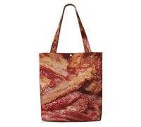 Délicieux arrière-plan de bacon，Sacs d'épicerie réutilisables, sacs fourre-tout de grande capacité, sac à bandoulière en toile