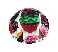 Délicieux bonnet de douche imprimé cupcakes pour femme, léger, réutilisable, doux, double couche, étanche, étanche.