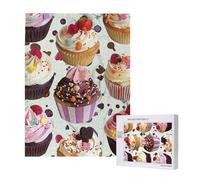 Délicieux puzzle imprimé cupcakes avec boîte de rangement, puzzle en bois pour adultes et enfants, 500 pièces jeu décoratif amusant en famille