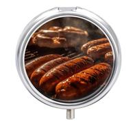 Delicious Boîte à pilules ronde portable à 3 compartiments pour saucisses grillées pour contenir des vitamines et des médicaments en métal
