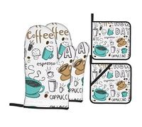 Delicious Coffee Lot de 4 gants de cuisine extra longs et coussinets chauds pour la cuisine et la pâtisserie, haute résistance à la chaleur 180 °C