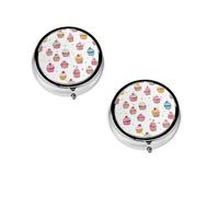 Delicious Cupcakes - Boîte à pilules ronde portable avec imprimé - Organiseur de pilules rond élégant pour compartiments de voyage, cadeau pour la gestion des médicaments