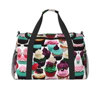 Delicious Cupcakes Sac de voyage avec fermetures éclair et poignées, grand sac de sport pliable pour vacances en famille, Noir , Taille unique