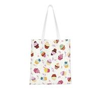 Delicious Cupcakes Sac fourre-tout en toile avec motif imprimé sur toute la surface, grand sac fourre-tout réutilisable avec double poignée, sac de plage, sac de week-end