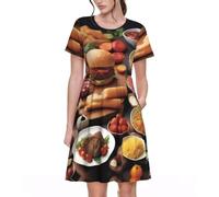 Delicious Feast Robe d'été décontractée à manches courtes pour femme, noir, 3XL/4XL