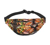 Delicious Grilled meat Boys Crossbody Waist Bag Large Travel Fashion Waist Bag for Sports, Running, Cycling, Traveling, Fishing, Black, One Size