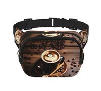 Delicious Heart Coffee Print Square Double Layer Bag Waist Bag Trendy Pack Travel Bag with Adjustable Bel, noir, One Size
