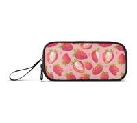 Delicious Peach Red Strawberries Grande trousse à crayons en nylon de grande capacité pour filles