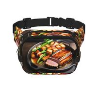 Delicious Sac à bandoulière tendance imprimé viande grillée, sac banane de randonnée, sac à bandoulière carré double couche de voyage et de fitness, noir, taille unique