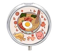 Delicious Sweet Ramen Pilulier 3 compartiments pour médicaments de voyage 3 x par jour Organiseur portable pour vitamines avec miroir Petit pilulier pour sac à main et poche Mignon récipient à