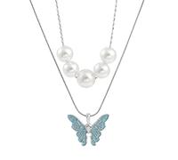 DELICK Collier en Argent, Barbie Fairytopia Mermaidia émail Papillon Pendentif Collier for Femmes Imitation Perle Multicouche Bijoux (Color : 4)