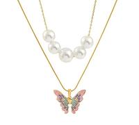 DELICK Collier en Argent, Barbie Fairytopia Mermaidia émail Papillon Pendentif Collier for Femmes Imitation Perle Multicouche Bijoux (Color : 3)