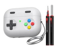 Delidigi Coque AirPods Pro 2 avec Kit de Nettoyage et Mousqueton, Design de Console de Jeu Portable Rétro, Silicone Étui de Protection pour AirPods Pro 2ème Génération 2022/2023 (USB-C) (Gris Clair)