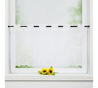 Delien Lot de 1 rideau brise-bise en voile - Avec motif brodé de gazon et de feuilles - Transparent - Rideau court à tringle - Rideau court avec motif d'herbe et de feuilles pour cuisine LxH 90x45 cm