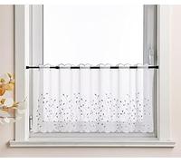 Delien Lot de 1 rideau brise-bise en voile - Gardine courte brodée - Bistrogardine »Grünland« - Transparent - Rideau court à tringle - Motif d'herbe et de feuilles - Pour cuisine - LxH 120x60 cm