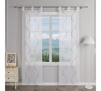 Delien Lot de 2 Rideaux Voile Coulissants Transparents Modernes avec Chariot à Panneaux, avec Motif Vagues, Brodés avec Passants, 57 x 225 cm, Gris
