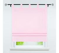 Delien Macaroon Store romain avec passants, semi-transparent, uni - Store à passants - Pour cuisine, court, fenêtre - 1 pièce (l x H x P) - 80 x 140 cm - Rose