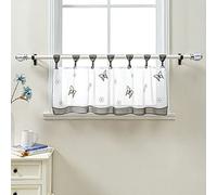 Delien Rideau Brise-bise en Voile avec Passants pour Cuisine, Store Court, Broderie « Papillon » Transparente, avec Cordon de Passage Stores - Rideau Court - 90 x 30 cm - Gris