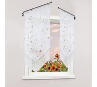 Delien Rideau brise-bise en voile transparent double couche avec pompon « Bubble » - Store court avec cordon de serrage - Largeur : 60 x 90 cm - Doré