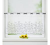 Delien Rideau en Voile 1 Pièce Rideaux de Fenêtre Courts Rideaux Brodés Bistro "Grünland" Rideau Court Transparent avec Motif d'herbe Motif Feuille pour Cuisine L x H 90 x 45 cm, Gris Foncé